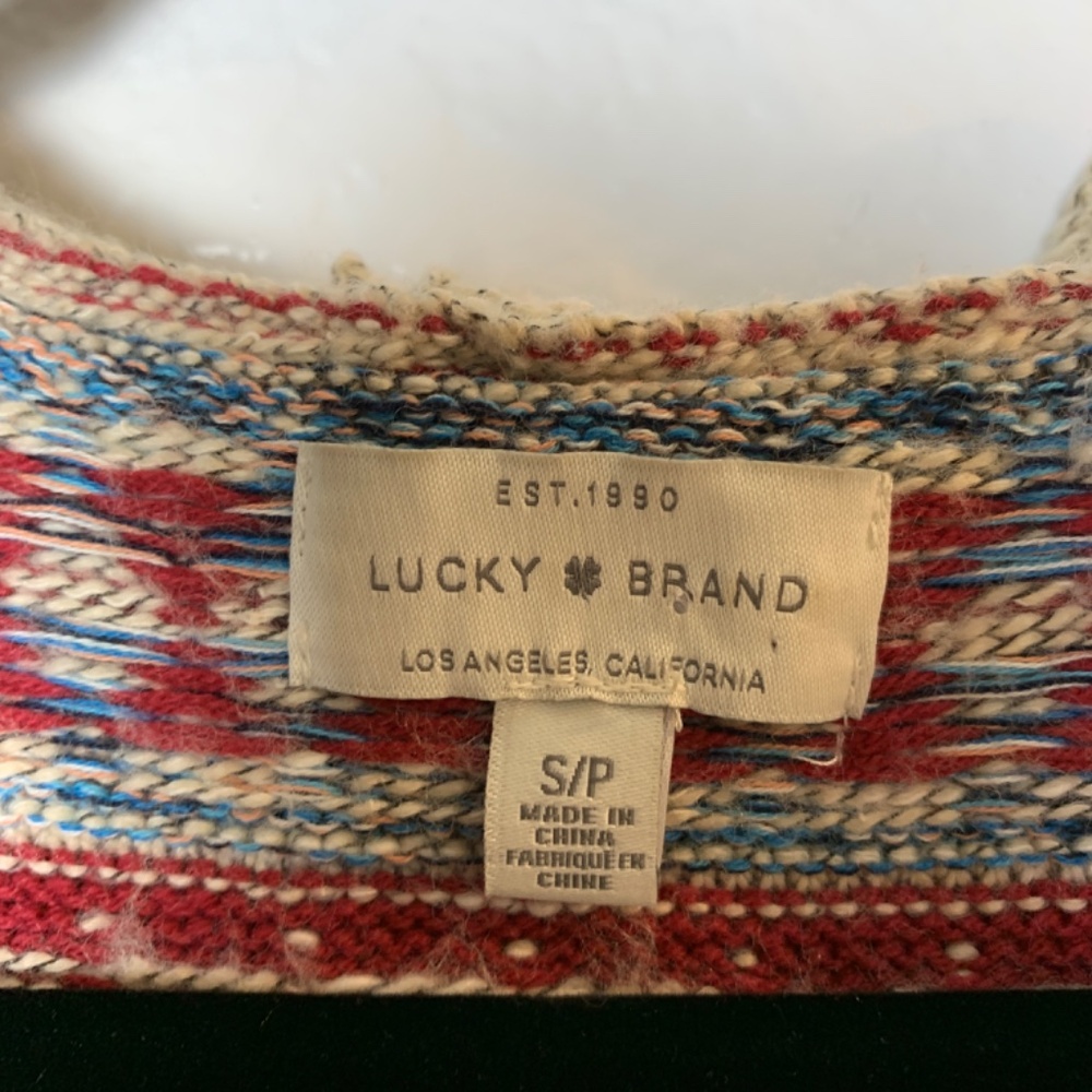 Lucky Brand Aztec Tribal Open Front Hooded Cardigan Size Small Pockets Boho - Picture 5 of 15